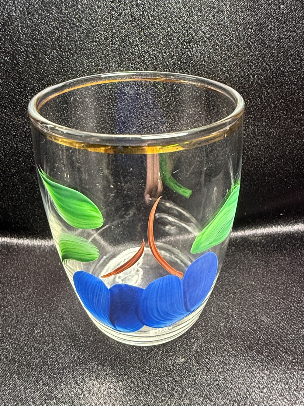 Hand-Painted Blue Floral Glass Tumbler
